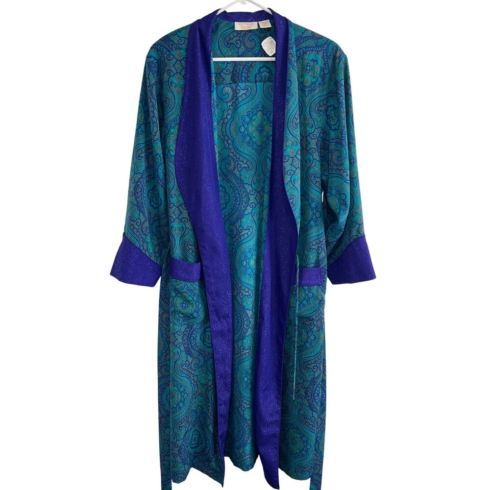 Victoria’s Secret Vintage Teal & Purple Paisley Bathrobe Robe Gold Tag sz Small